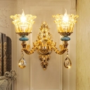 Flower Shade Bedroom Up Wall Mounted Lamp Traditional Clear Glass 1/2-Bulb Gold Finish Wall Lighting Idea