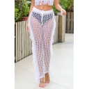 Sexy Womens Solid Color Hollow out Tassel Sides Drawstring Waist Ankle Straight Pants