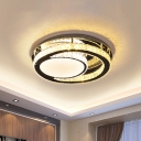 Modern Circle Semi Mount Lighting Crystal LED Bedroom Close to Ceiling Lamp in Stainless-Steel
