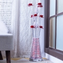 Red Lotus and Vase Stand Up Lamp Art Deco Aluminum Wire LED Bedroom Floor Standing Light