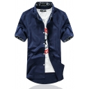 Popular Mens Floral Patterned Short Sleeve Button-down Collar Button down Curved Hem Fitted Shirt Top