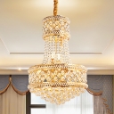 Gold Finish 7-Bulb Pendant Chandelier Traditional Beveled Clear Crystal 2 Layer Ceiling Suspension Light