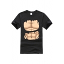 Creative Mens Muscle Pattern Short Sleeve Round Neck Regular Fit T-Shirt