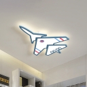 Cartoon Plane Iron Flushmount LED Ceiling Flush Mount Light in Blue/White for Boy's Room