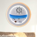 Rudder Wall Mural Light Coastal Acrylic Child Room LED Sconce Lighting Fixture in White and Blue