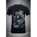 Chic 3D Leopard Pattern Crew Neck Short Sleeve Slim Fitted T-Shirt for Men