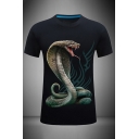Vintage 3D Snake Pattern Slim Fitted Round Neck Short Sleeve T-Shirt for Men