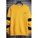 Mens Pullover Sweatshirt Retro Colorblock Letter K&K Pattern Cuffed Long Sleeve Regular Fit Crew Neck Pullover Sweatshirt
