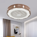 Coffee Drum Hanging Fan Lighting Minimalist LED Metallic Semi Flush Lamp Fixture, 19.5