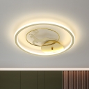 Modernist Ring Flush Ceiling Light Metallic LED Bedroom Flush Mount Lamp with Deer Pattern in Gold, 12