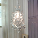 Matte White 1 Bulb Suspension Light Traditional Metallic Branching Ceiling Pendant Lamp with Crystal Decor