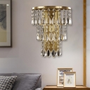 Crystal Layers Wall Mounted Light Countryside 3 Bulbs Dining Room Flush Mount Wall Sconce in Brass