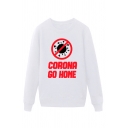 Popular Mens Virus Letter Corona Go Home Printed Pullover Long Sleeve Round Neck Regular Fit Graphic Sweatshirt