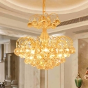 Faceted Crystal Orbs Gold Pendant Tapered 6-Head Antique Chandelier Light for Dining Room