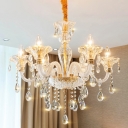 Modernist Gooseneck Arm Hanging Light Clear Crystal 6 Lights Bedroom Pendant Chandelier