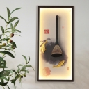 Creative Chinese Style LED Mural Lamp Black Fish and Calligraphy Brush Wall Lighting with Aluminum Frame