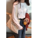 Basic Womens Solid Color Long Sleeve Round Neck Loose T Shirt