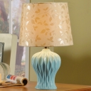 Vase Shaped Ceramics Desk Light Traditional Single Light Living Room Night Table Lamp in Blue with Barrel Beige Fabric Shade