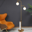 Branching Floor Standing Light Postmodern Opal Ball Glass 2-Head Living Room Floor Lamp in Gold