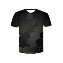 Cool Mens 3D Geometric Pattern Short Sleeve Round Neck Fitted T-Shirt
