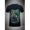 Classic 3D Gorilla Jungle Pattern Short Sleeve Round Neck Slim Fitted Tee Top for Men