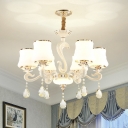 White Frosted Glass Urn Pendant Chandelier 6 Lights Hanging Lamp Kit with Crystal Droplet
