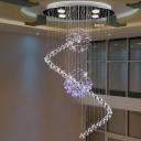 Chrome Raindrop Hanging Lamp Fixture Contemporary Crystal Balls LED Spiral Pendulum Lamp