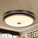 LED Round Flushmount Lamp Traditional Black Finish Opal Glass Flush Light Fixture, 12
