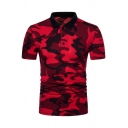 Summer New Stylish Camo Printed Short Sleeve Breathable Slim Fit Polo for Men