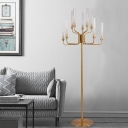 Post Modern Tube Stand Up Lamp Clear Glass 9-Light Living Room LED Tree Floor Light in Gold
