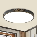 Metallic Black Flush Mounted Lamp Round LED Antiqued Flush Light Fixture for Bedroom