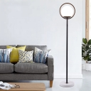 Black/Gold Ring Floor Light Minimalism 1 Bulb Metal Stand Up Lamp with Sphere Opal Glass Shade