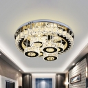 Modernism Multi-Ring Semi Flush Lamp Fixture Crystal Block LED Bedroom Flush Mounted Light in Stainless-Steel