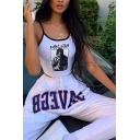Ladies Hip Hop Letter Savegb Print Drawstring Waist Ankle Length Cuffed Carrot Fit Sweatpants in White