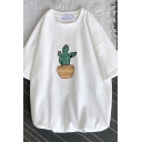 Fashion Mens Tee Top Cactus Printed Short Sleeve Crew Neck Relaxed Fit Tee Top
