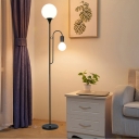 Arced Arm Floor Lighting Minimalist Metallic 2 Lights Living Room Floor Stand Lamp in White/Black