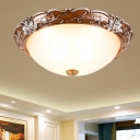 Brown Dome Flushmount Countryside White Glass 3 Lights Dining Room Close to Ceiling Lighting