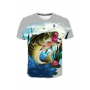 Stylish Fish Water 3D Pattern Round Neck Short Sleeve Fitted Tee Top for Men