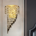 2-Layer Spiral Crystal Strand Wall Light Country Single-Bulb Bedroom Wall Sconce in Gold