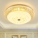 Gold LED Flush Mount Ceiling Light Simplicity Crystal Blossom Patterned Bowl Flushmount Lighting for Bedroom
