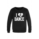 Basic Character Heart Letter I Love Dance Printed Pullover Long Sleeve Round Neck Regular Fitted Graphic Sweatshirt for Men