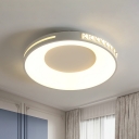 White LED Ceiling Flush Mount Nordic Acrylic Halo Ring Flush Light with Crystal Accent