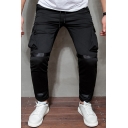 Trendy Ribbon Detail Flap Pockets Drawstring Ankle Length Tapered Fit Jogger Pants for Men