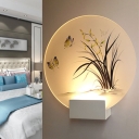 Asia Orchid and Butterfly Mural Lamp Acrylic LED Bedroom Wall Light Sconce in White
