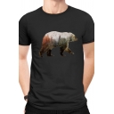 Classic Bear Pattern Short Sleeve Crew Neck Regular Fit T-Shirt for Men