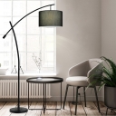 Drum Swivel Shade Standing Floor Light Modern Fabric 1-Light Black/Black-White/Gold Floor Lamp with Crossed Arm