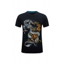Chic 3D Dragon Pattern Round Neck Short Sleeve Regular Fitted T-Shirt for Men