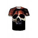 Cool 3D Skull Tiger Pattern Short Sleeve Round Neck Fitted T-Shirt for Men