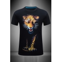Stylish 3D Leopard Pattern Short Sleeve Round Neck Slim Fit Tee Top for Men