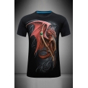 Basic Mens 3D Dragon Pattern Slim Fitted Round Neck Short Sleeve T-Shirt